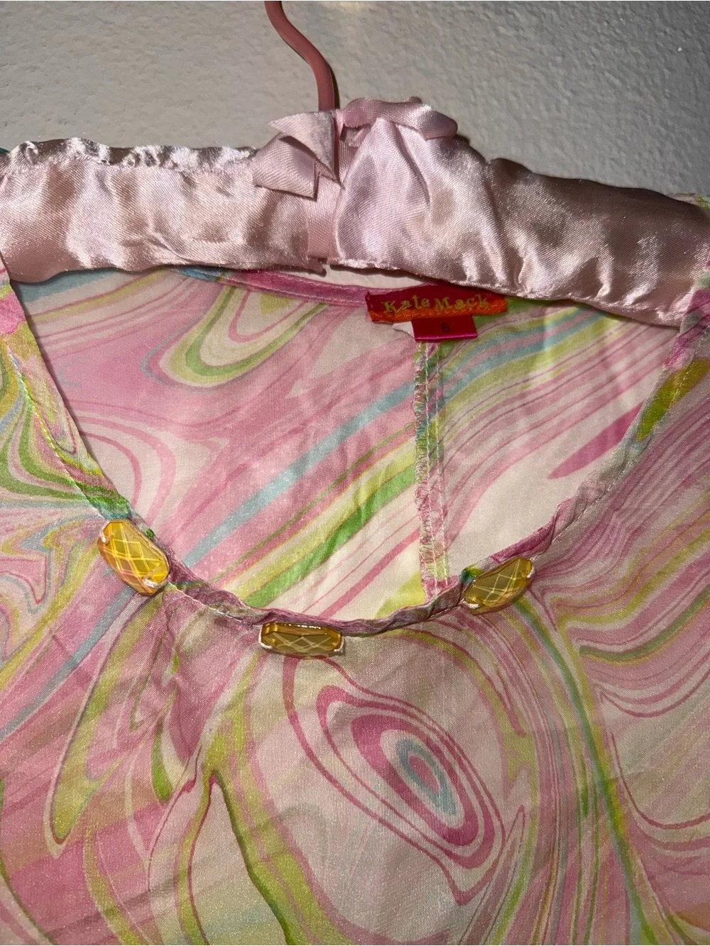Vintage Kate Mack Girls Pink and Green Swirl Sheer Tunic Dress